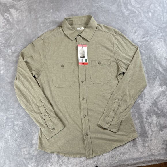 32 Degrees Cool Men's Green Button-Up Shirt Medium Long Sleeve Cotton NWT - Picture 1 of 8